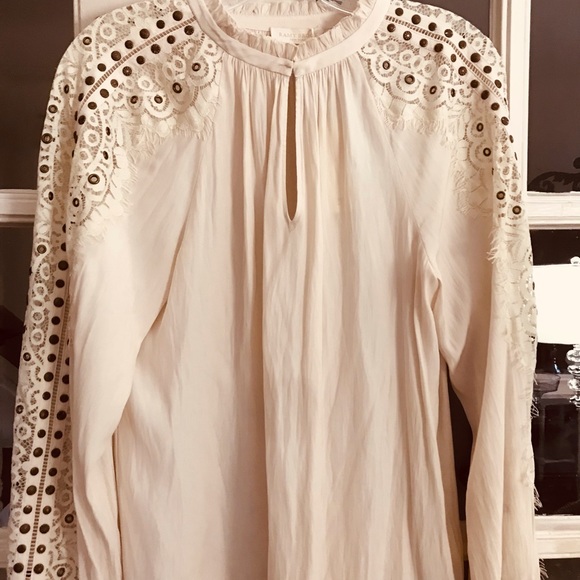 Ramy Brook NWT Blouse with Lace and studded Sleeves. Color is Bone. - Picture 5 of 14